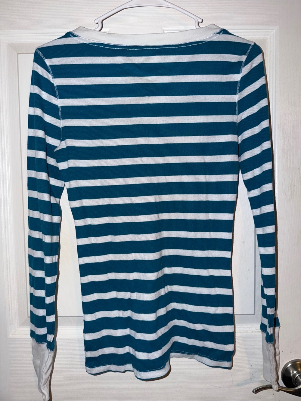 Aeropostale Teal and White Striped Long Sleeve Shirt with Logo - Picture 4 of 5